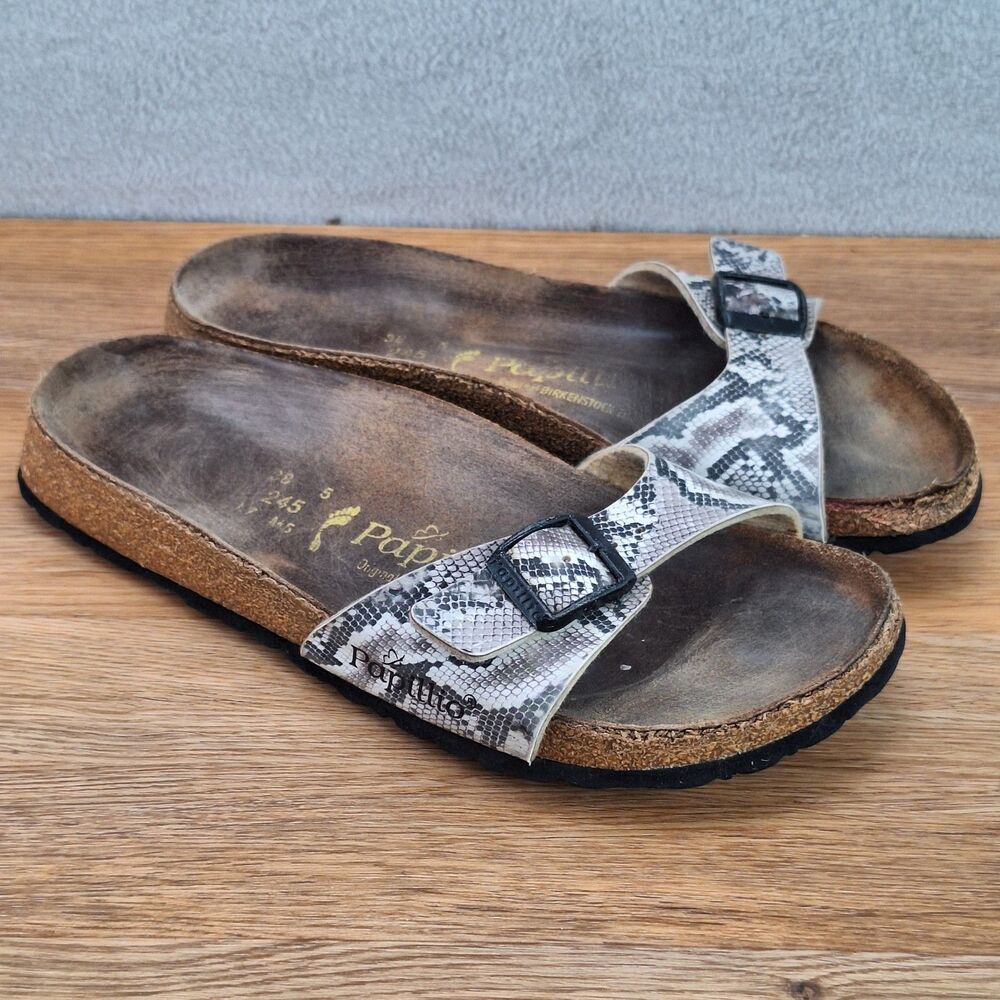 Birkenstock Madrid Women's 7 EU 38 Narrow Sandals Ivory Snake Print Leather